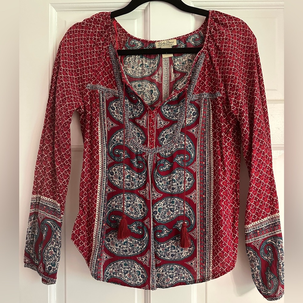 Lucky Brand Women's Red Paisley Blouse XS - Picture 2 of 10